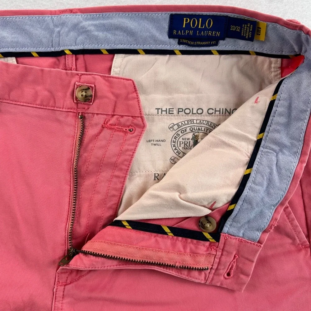 Polo Ralph Lauren Mens Stretch Straight Fit Chino Pants Salmon Pink 33x32 NEW